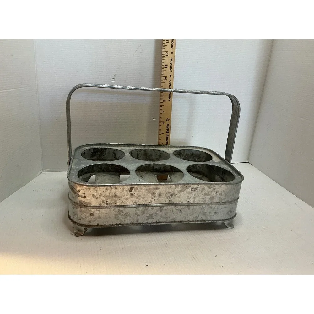 Pottery Barn Galvanized Metal 6 Bottle Carrier Caddy Farmhouse Decor